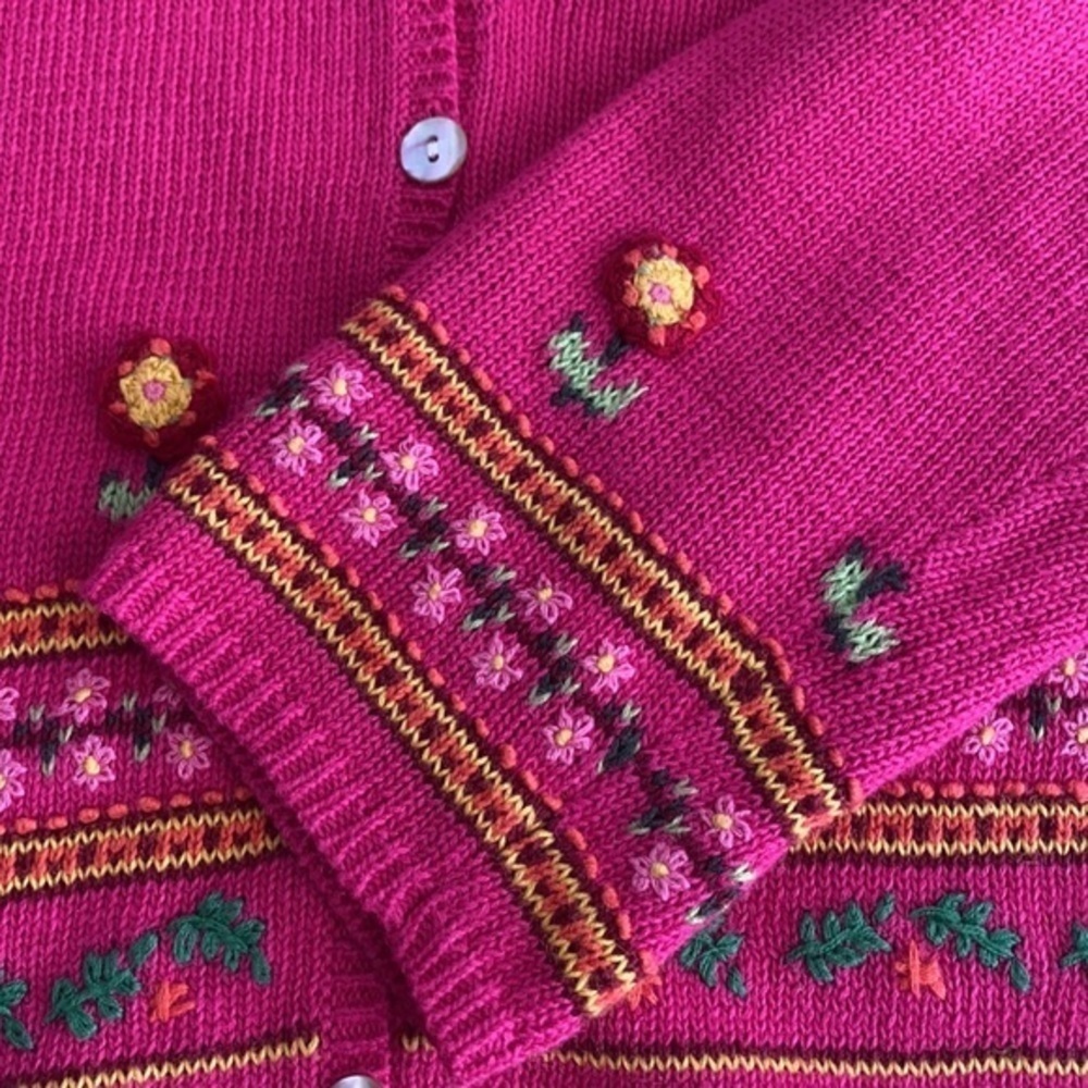 Sarah Spencer Pink Floral Embroidered Open Front Button Cardigan Large - Picture 7 of 10
